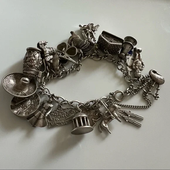 STERLING SILVER VTG Charm Bracelet - Picture 6 of 6